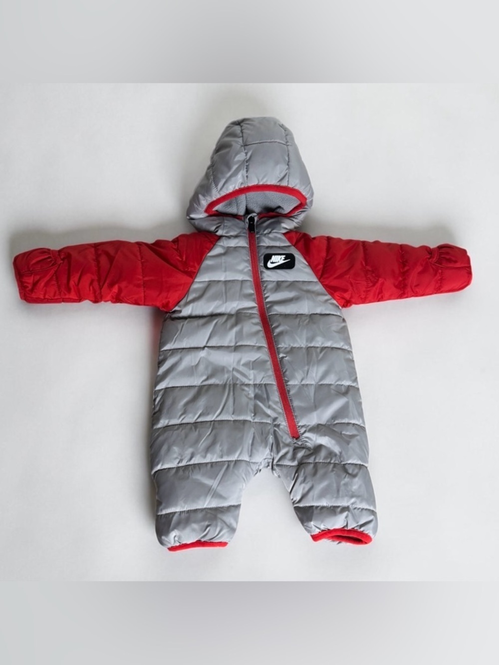 Nike Baby Newborn 50-56cm Unisex Puffer Full Zip Hooded Snowsuit Grey/Red